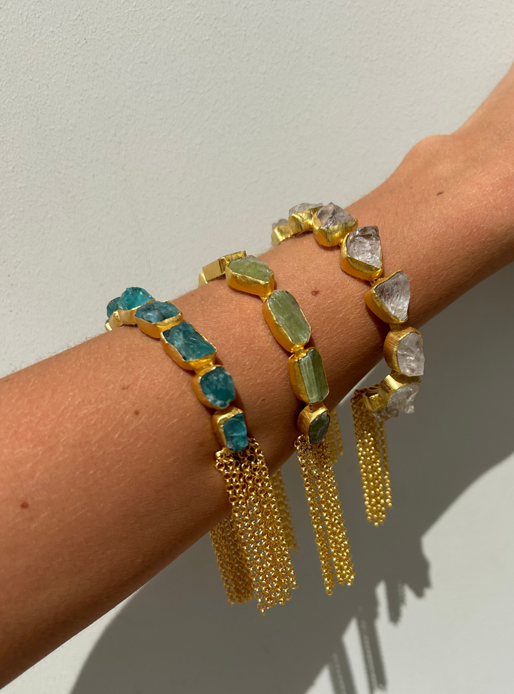 Gold Tassel Cuff - Clear Quartz