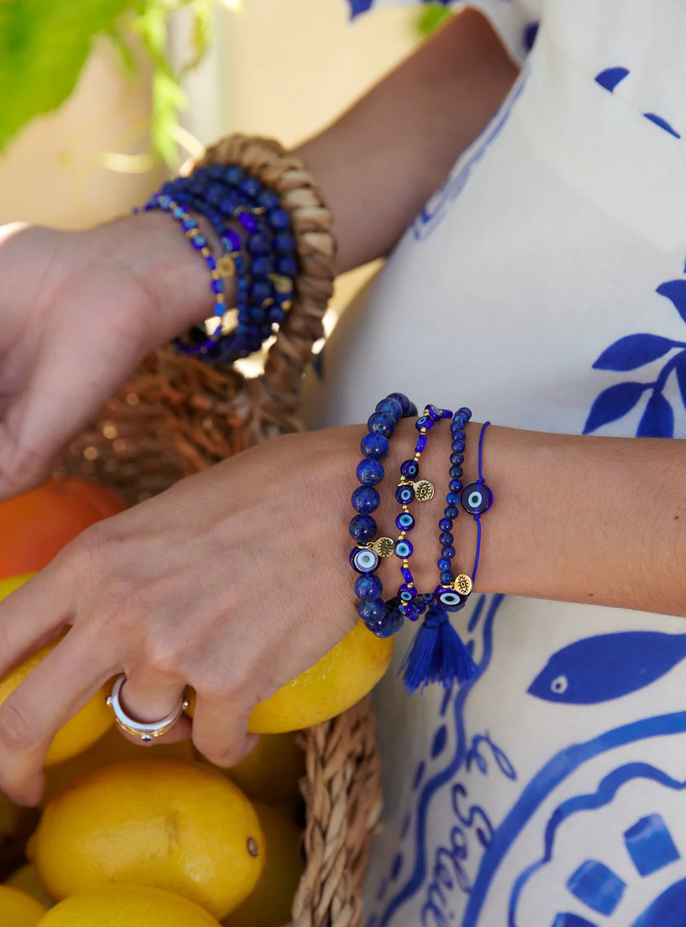 Mati Evil Eye Glass and Brass Bead Bracelet