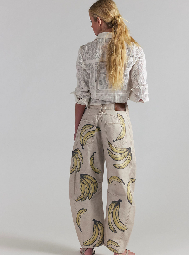 Good Luck Printed Barrel Jeans - Go Bananas