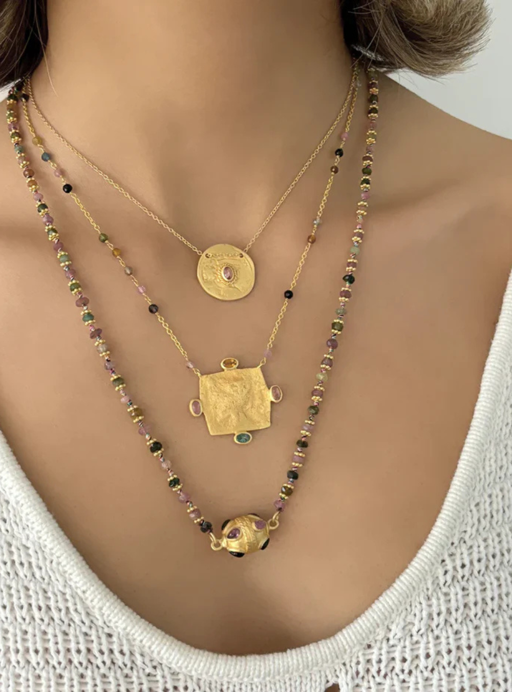 Gold Plate Frida Necklace Multi Tourmaline