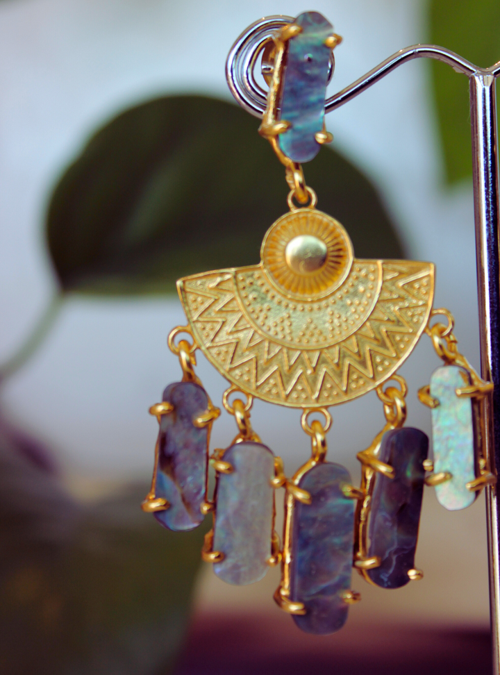 Paua Shell Dangle Earrings Gold Plated