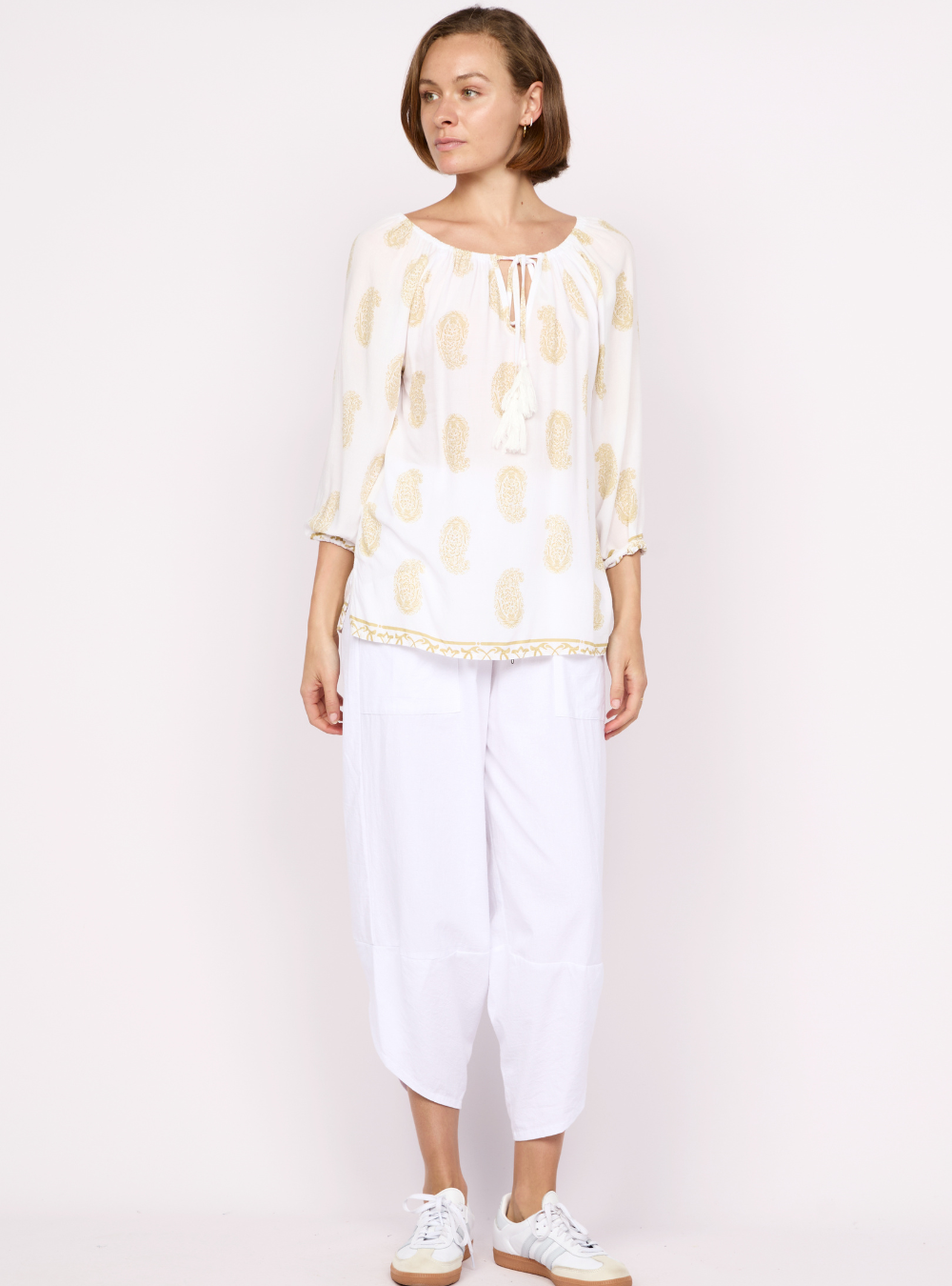 Oracle 3/4 Sleeve Top - Gold/White