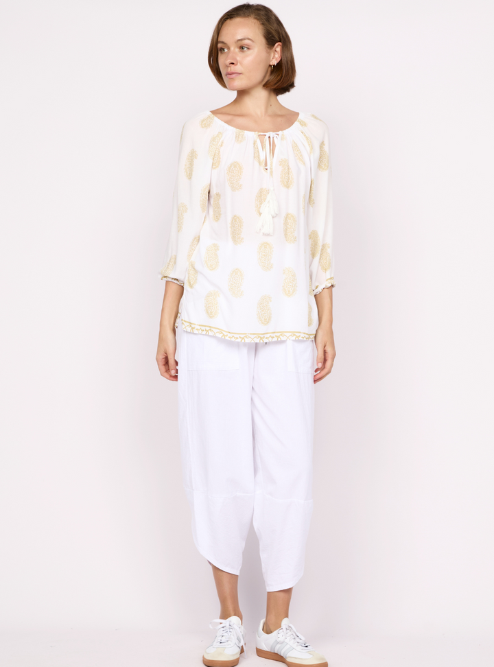 Oracle 3/4 Sleeve Top - Gold/White