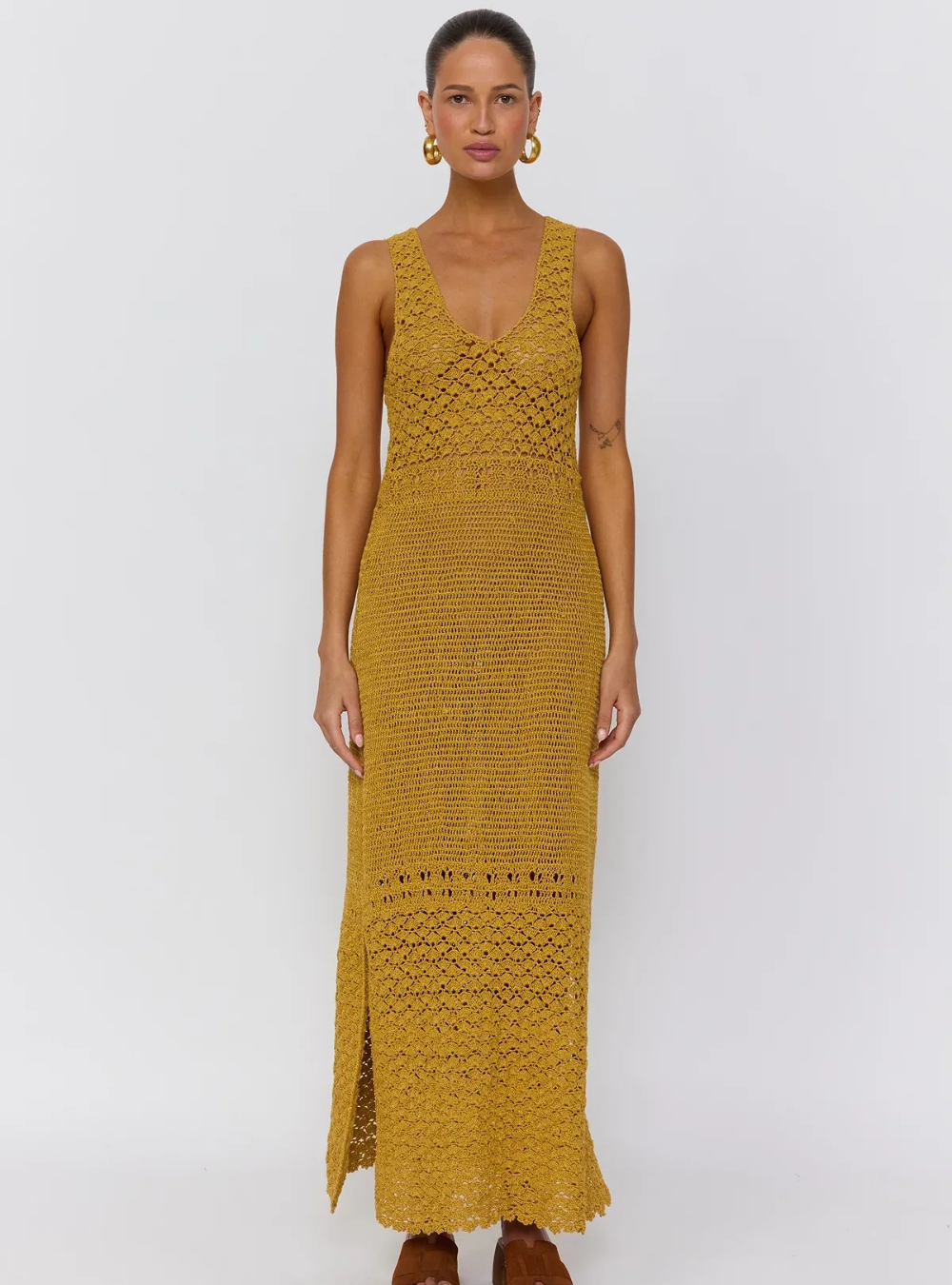 Francis Crochet Midi Dress - Gold