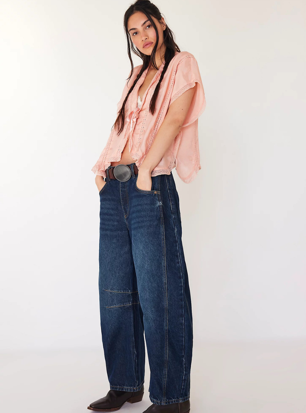 Good Luck Mid Rise Barrel Jeans - Deep End