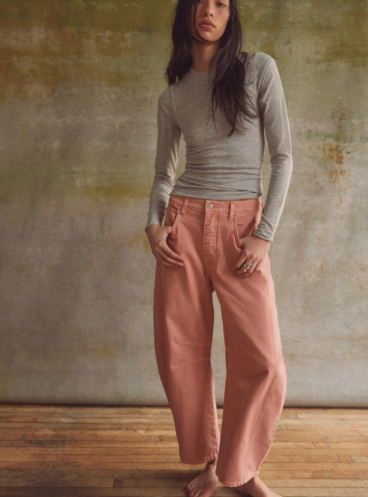 Good Luck Mid Rise Barrel Jeans - Desert Petal