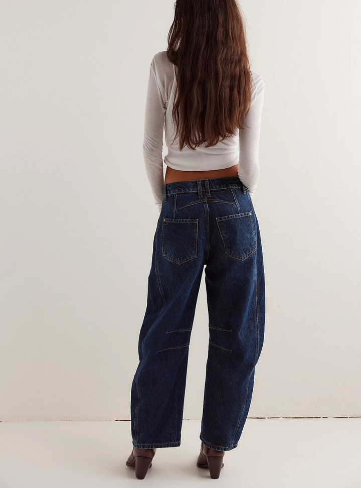 Good Luck Mid Rise Barrel Jeans - Deep End