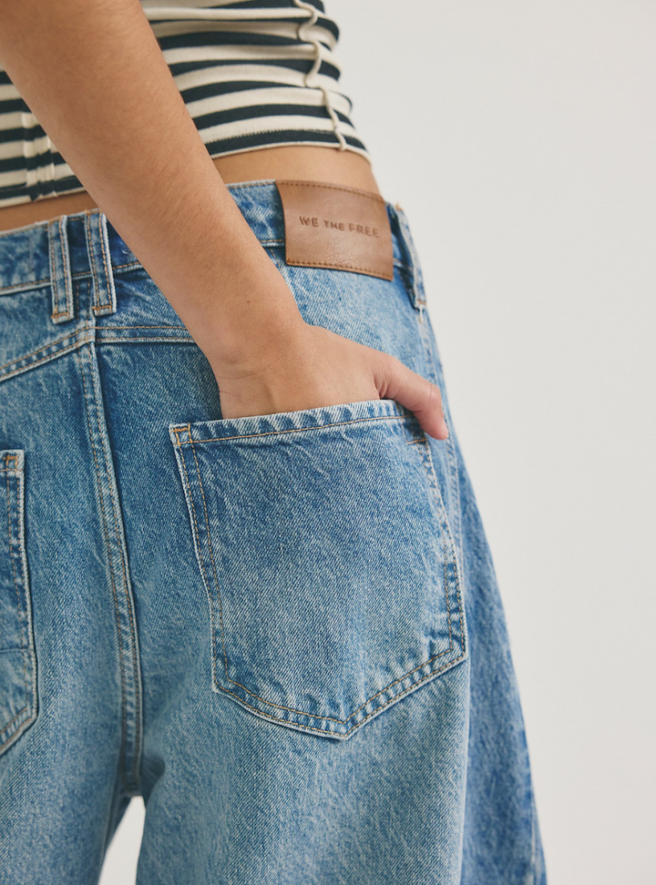 Free People Good Luck Mid Rise Barrel Jeans - Ultra Light Beam