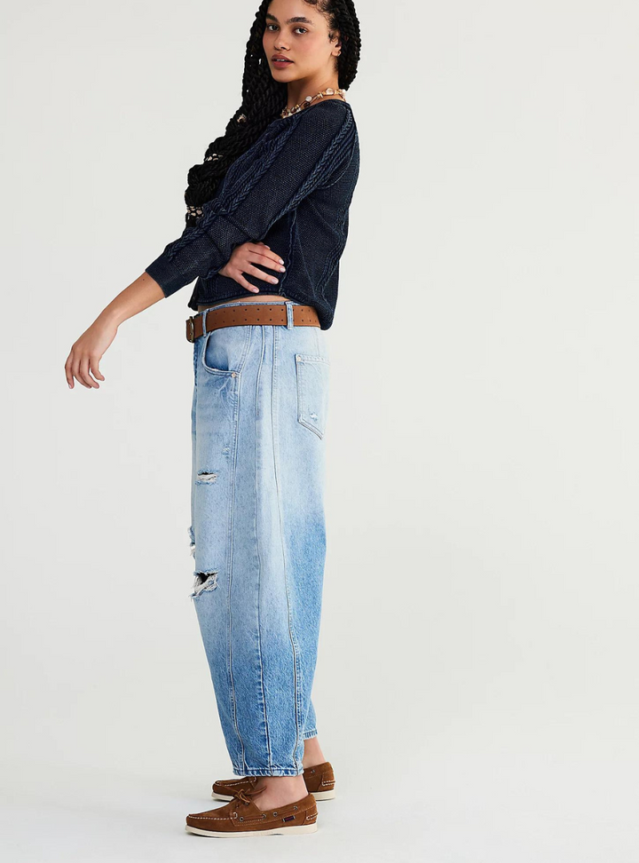 Good Luck Mid Rise Barrel Jeans - Barnyard Blue