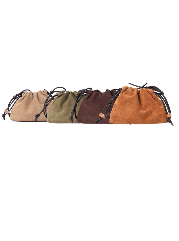 Gracie Suede Drawstring Bag - Taupe