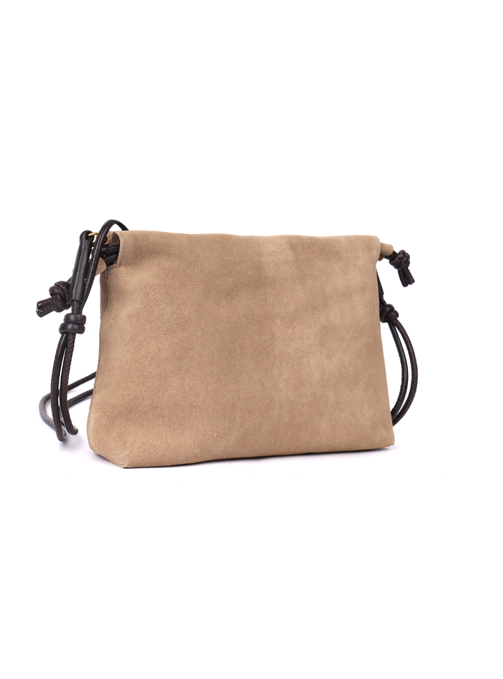 Gracie Suede Drawstring Bag - Taupe