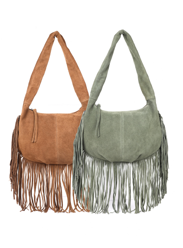 Alexis Suede Fringe Bag - Green