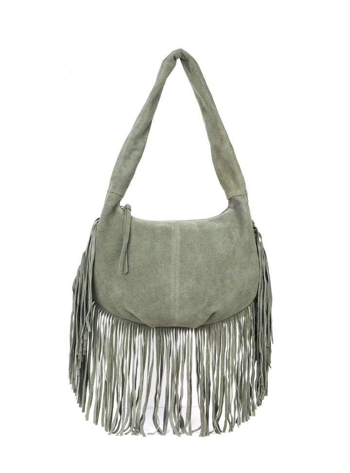Alexis Suede Fringe Bag - Green
