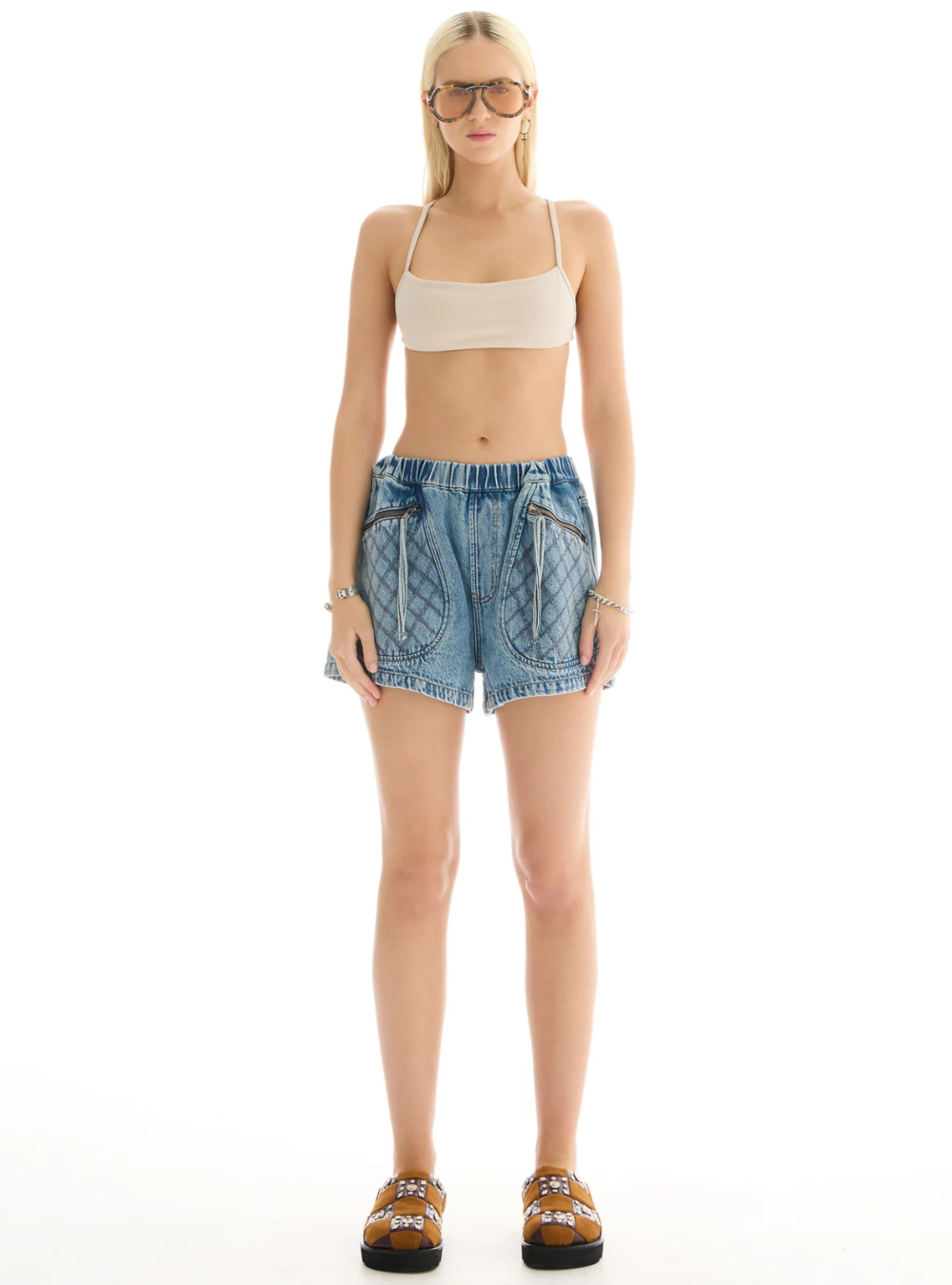 Hailey Pull On Denim Sports Shorts - 80's Blue