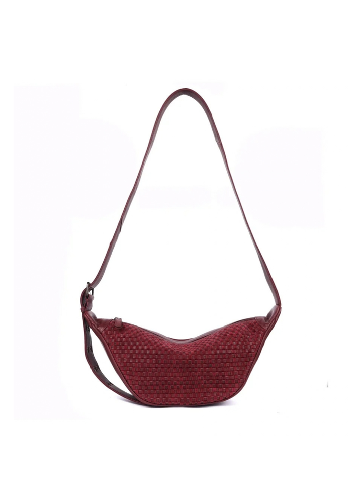 Penelope Half Moon Woven Bag - Wine