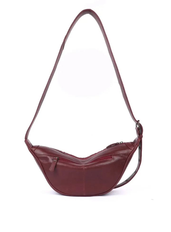 Penelope Half Moon Woven Bag - Wine