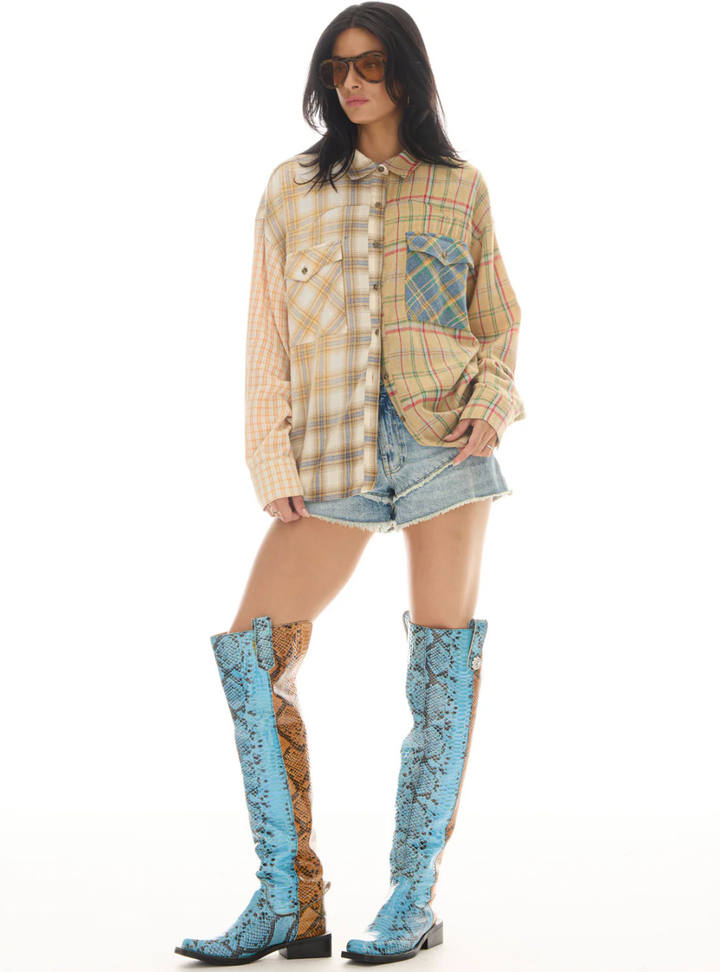 Half N Half Teddy Western Shirt - Cream