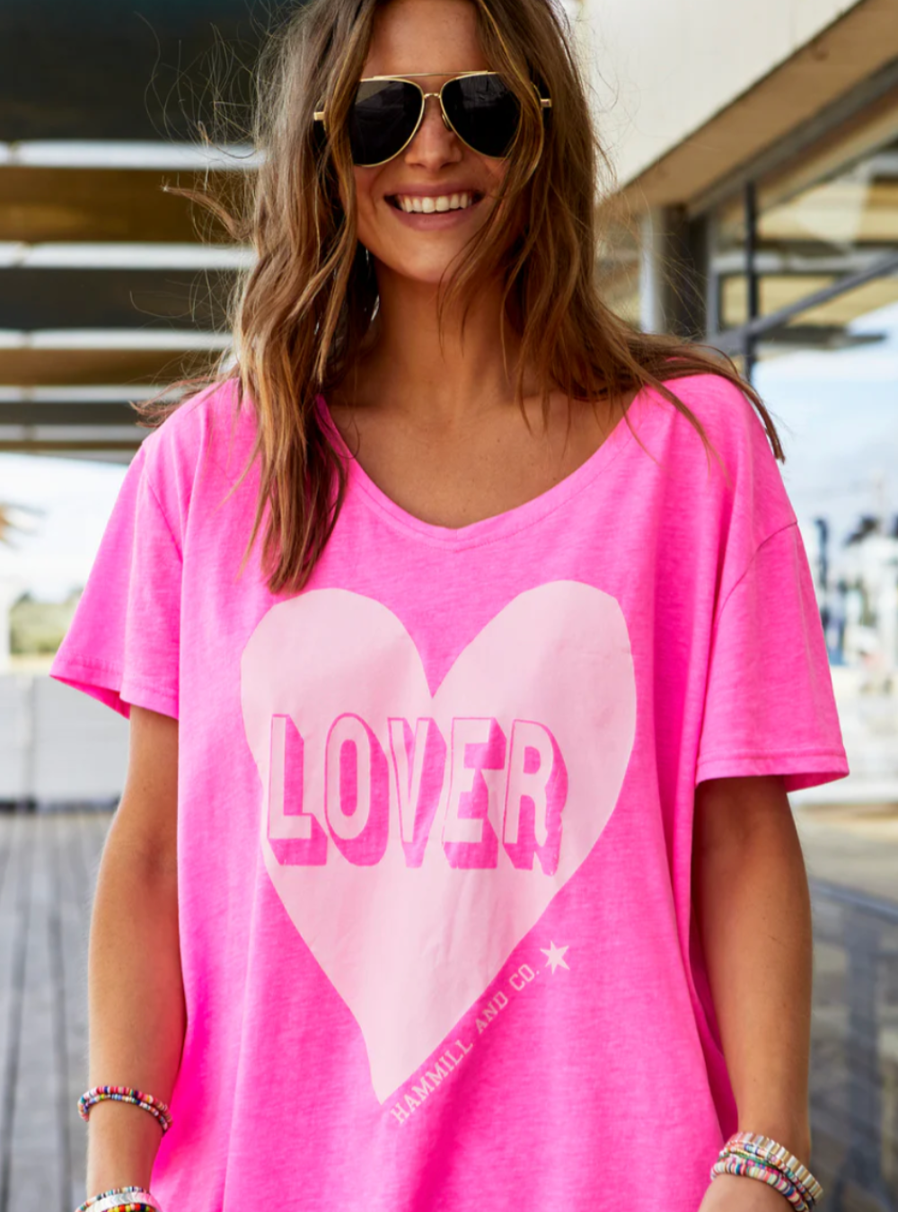 Vintage Wash Lover Heart Tee - Hot Pink