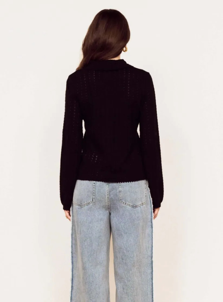 Hanna Pointelle Cardigan - Black
