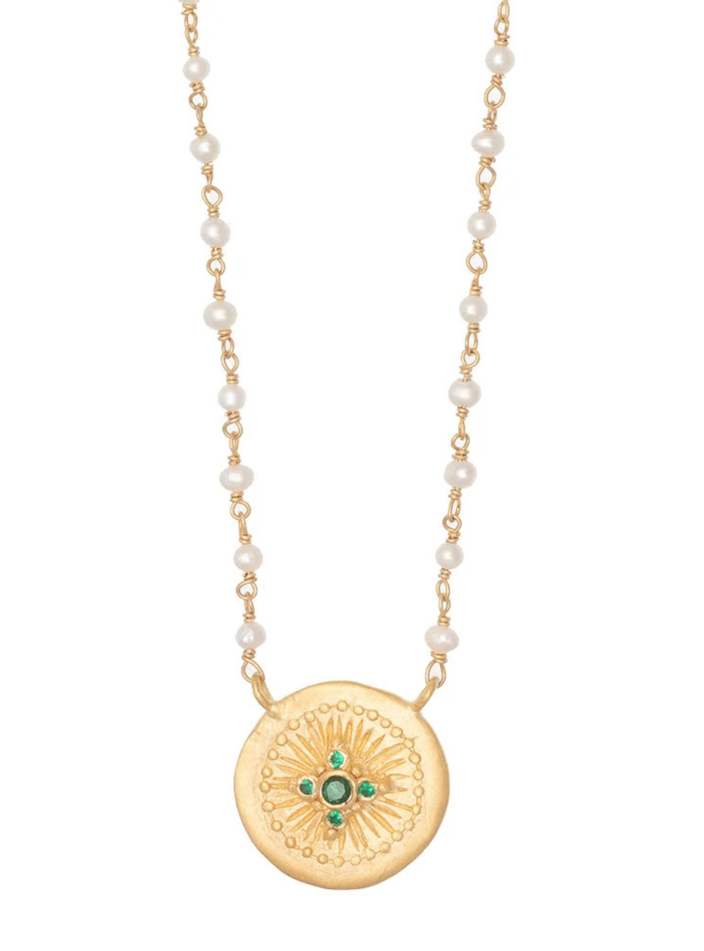 Haveli Green Zircon pendant with Pearl link chain