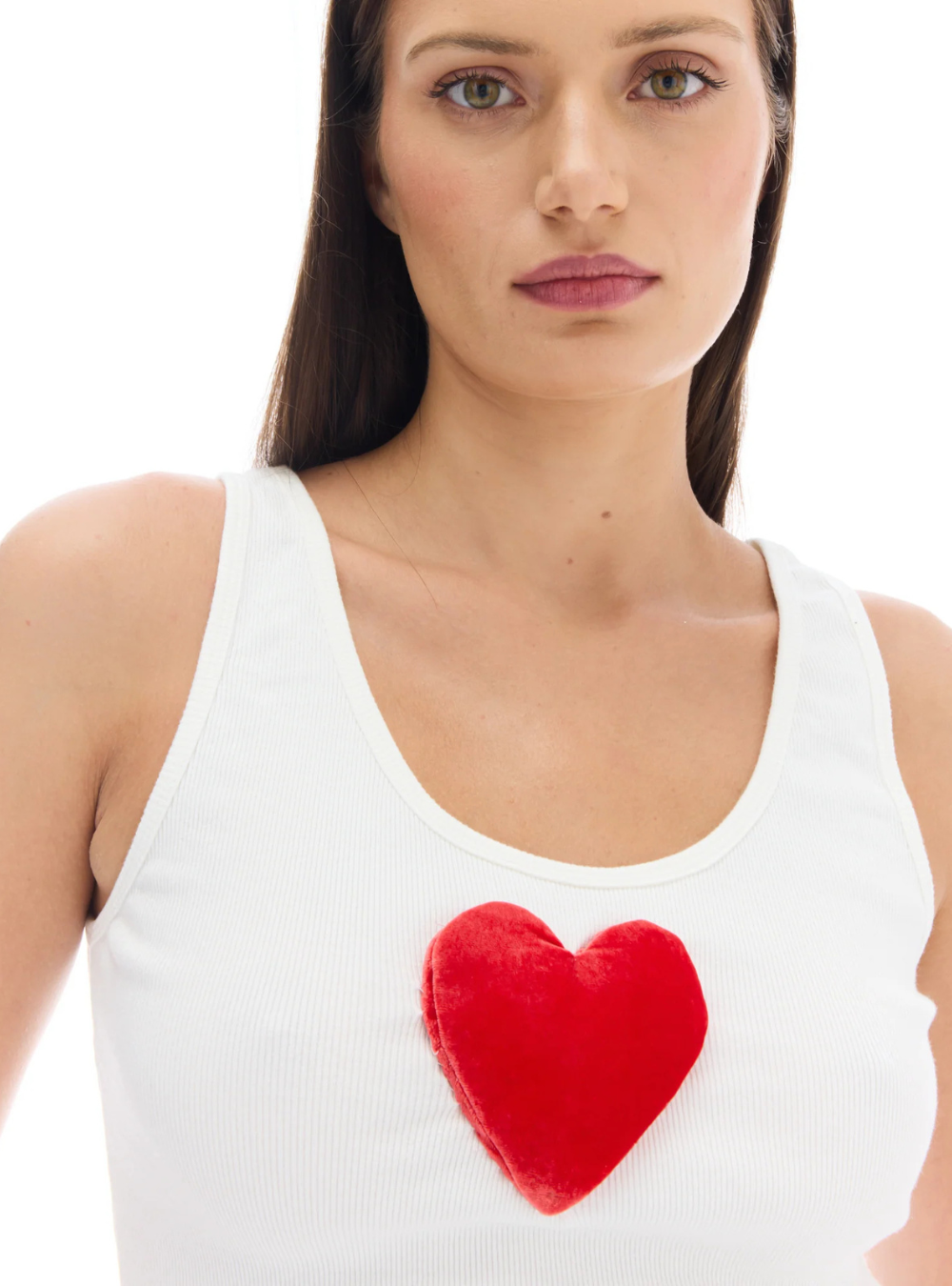 We Love 3D Velvet Heart Singlet - White