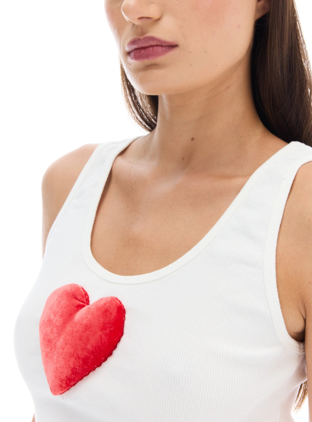 We Love 3D Velvet Heart Singlet - White