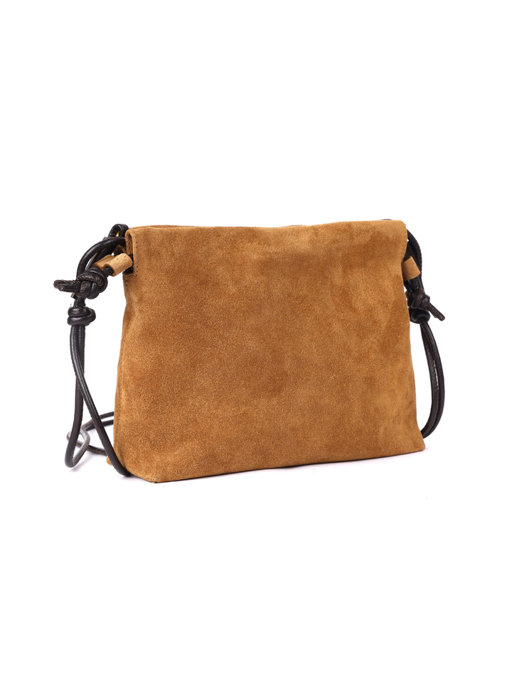 Gracie Suede Drawstring Bag - Dark Caramel