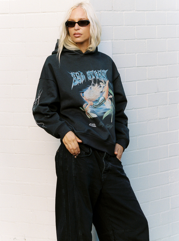 Metallic Diver Oversized Hoody - Washed Black