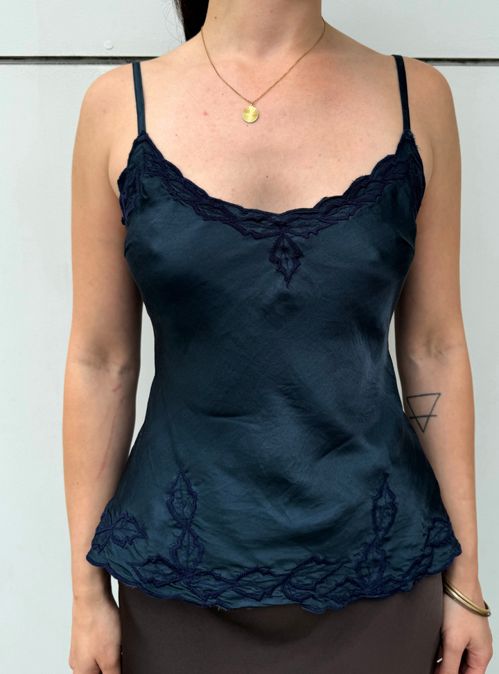 Marilyn Silk Cami Embroidered - Indigo