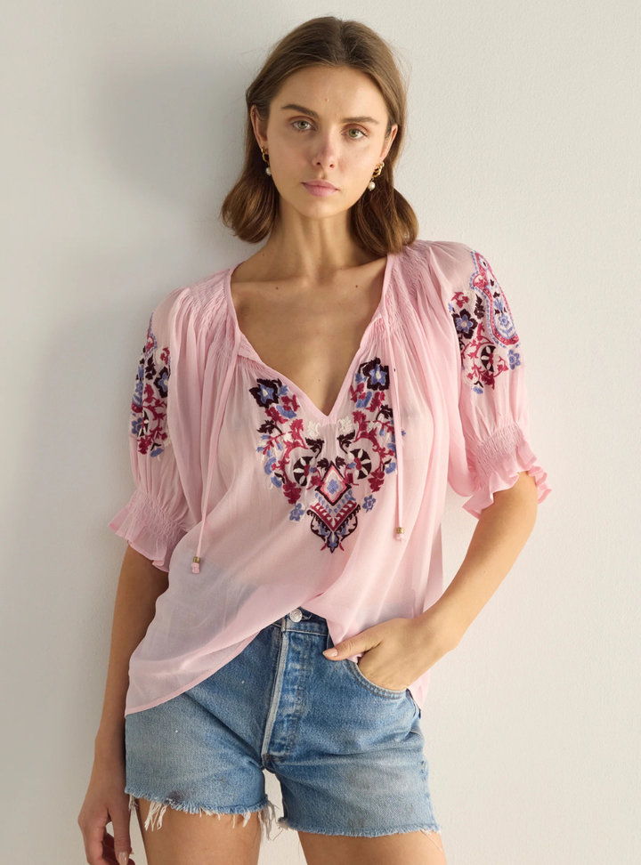 Indra Embroidered Blouse - Pastel Pink