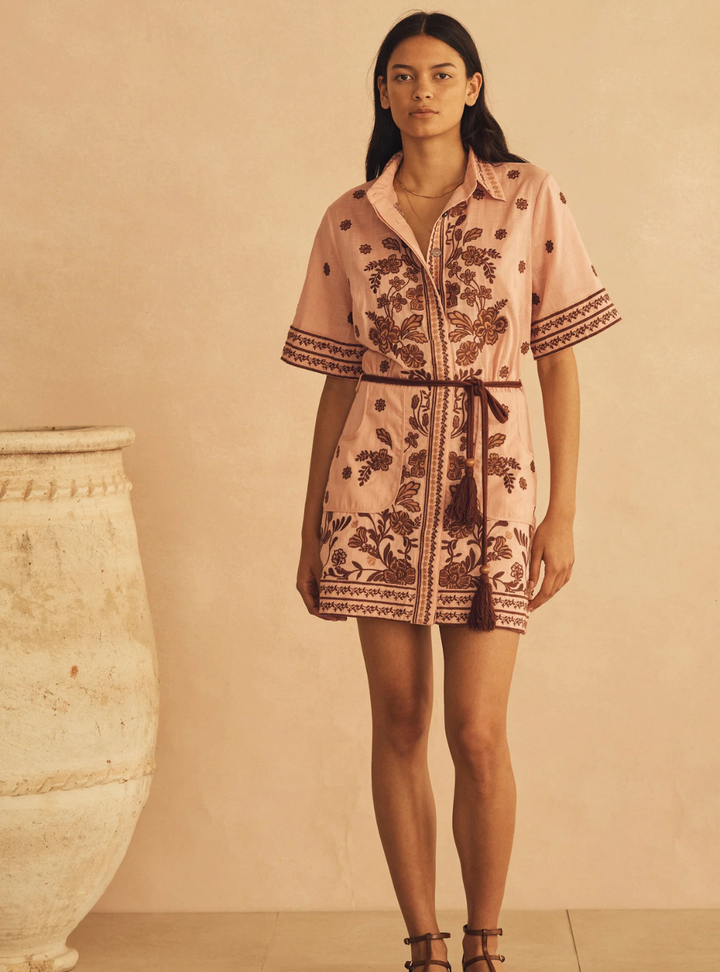 Infiorata Embroidered Mini Shirt Dress