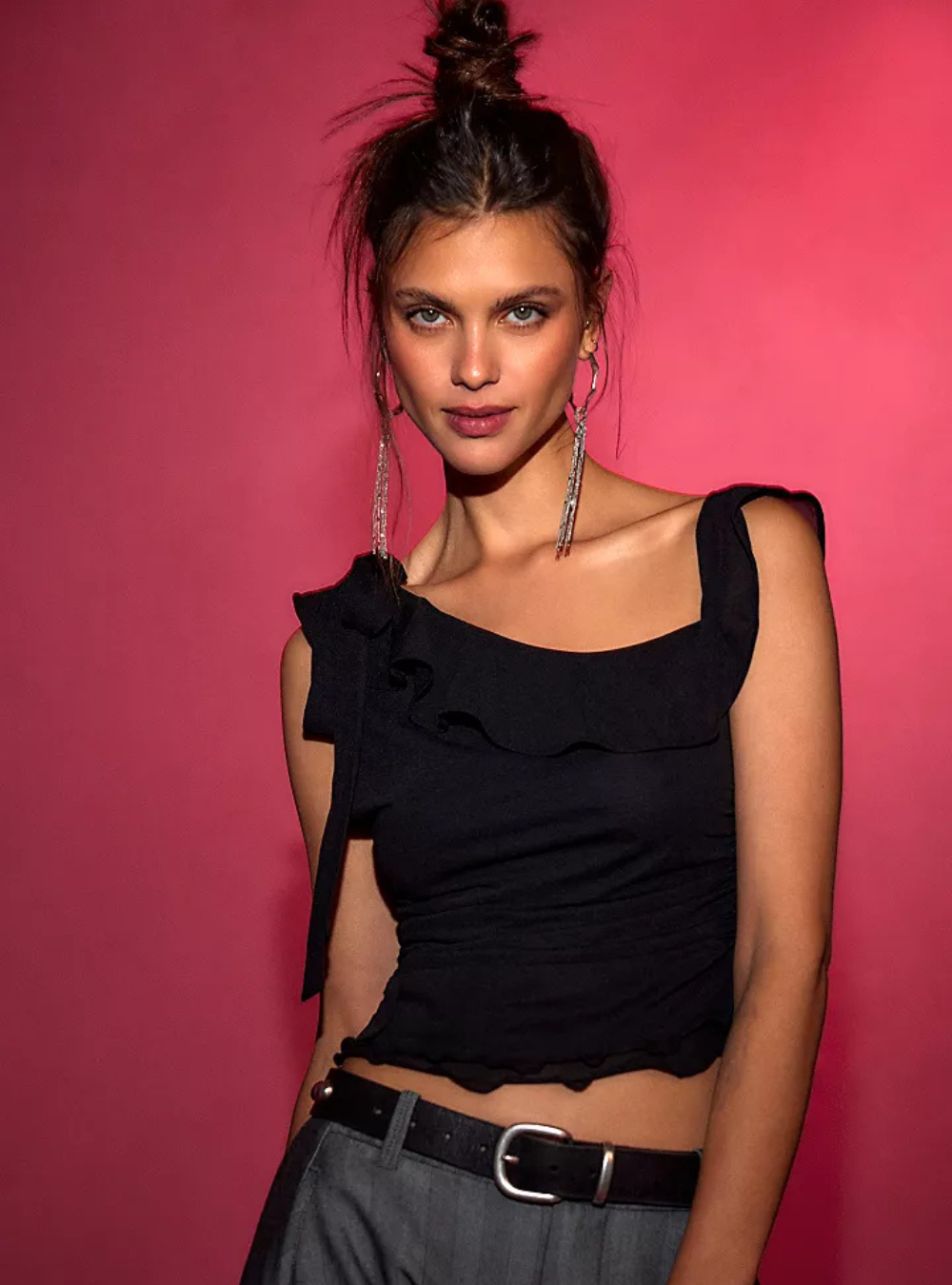 Isla Off-The-Shoulder Ruched Sleeveless Top - Black