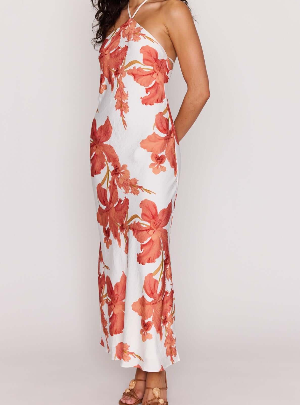 Isla Halter Maxi Dress - Peach Floral