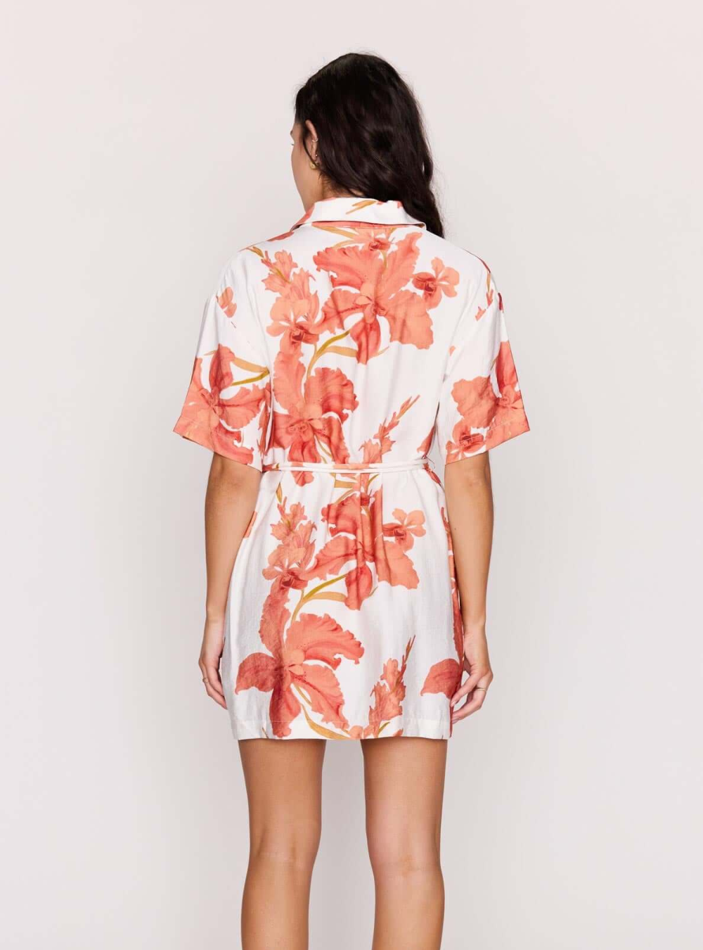 Isla Mini Shirt Dress - Peach Floral