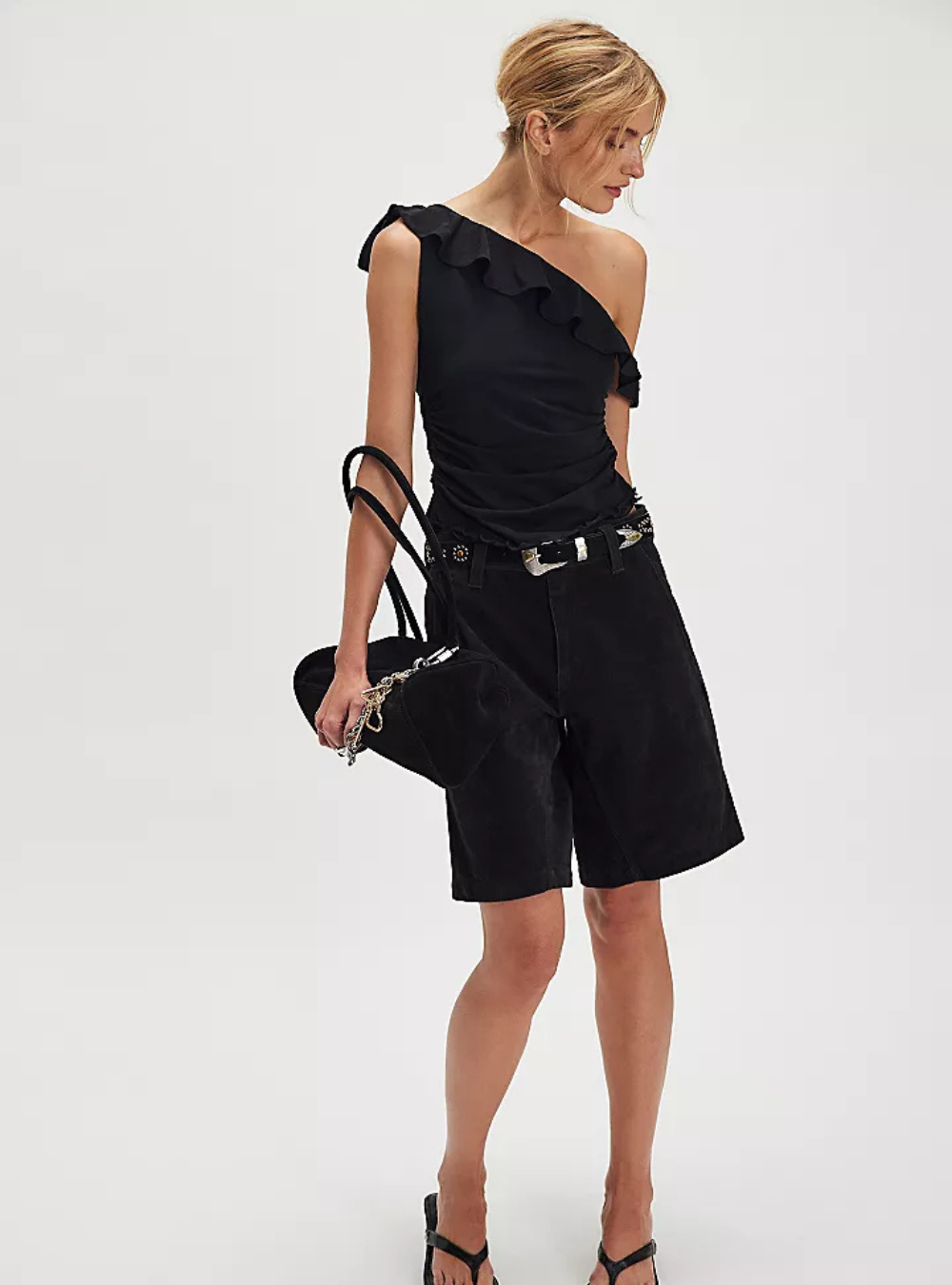 Isla Off-The-Shoulder Ruched Sleeveless Top - Black