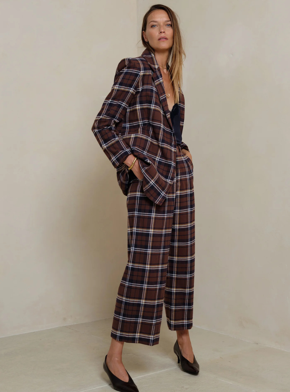 Odilla Plaid Jacket - Chocolate/Navy Check