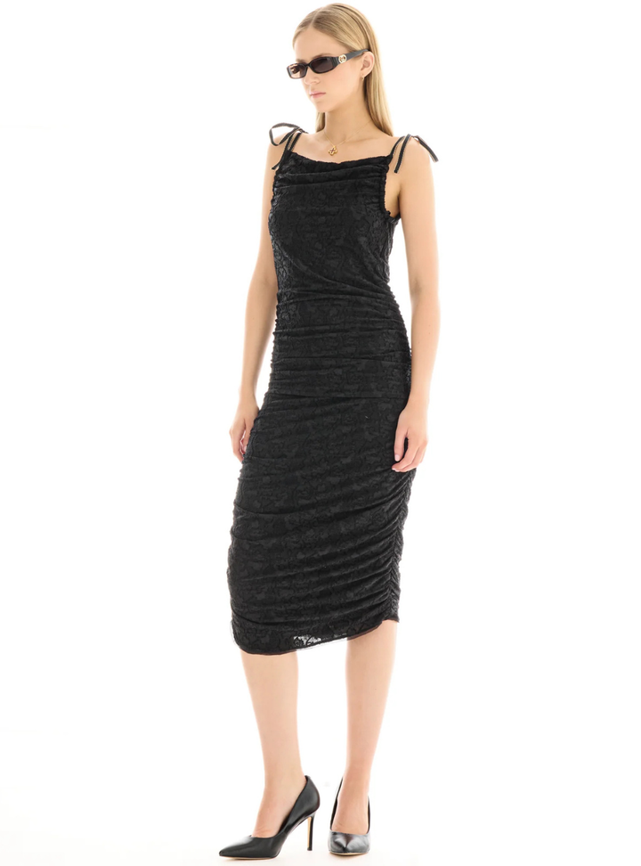 Grecian Tie Side Jaquard Dress