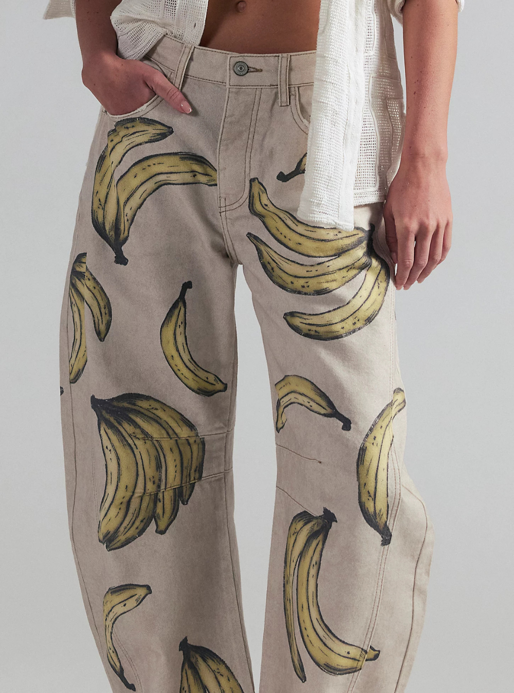 Good Luck Printed Barrel Jeans - Go Bananas