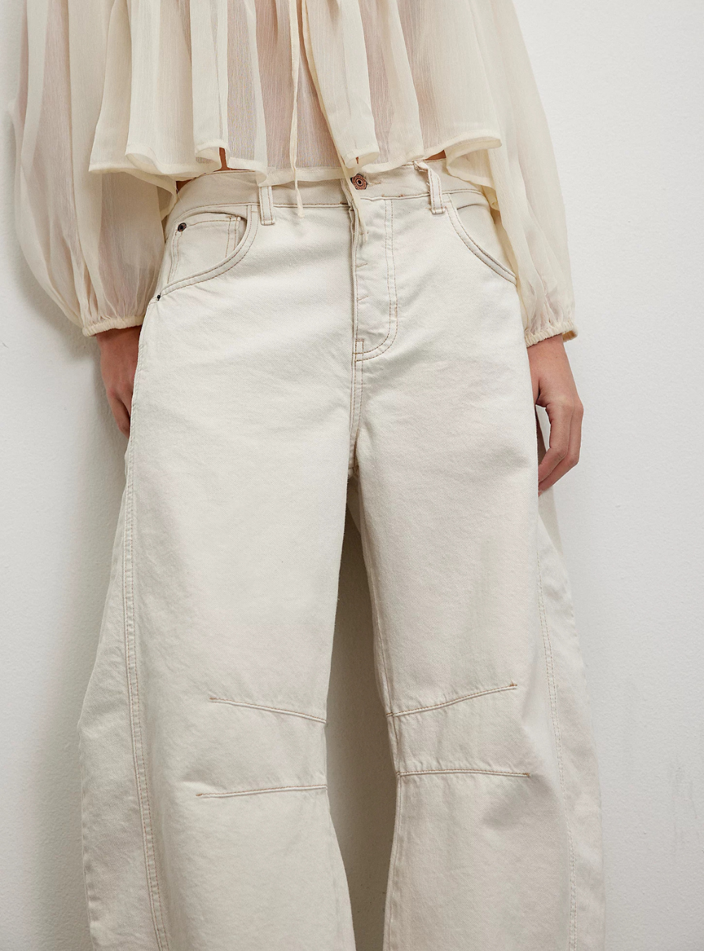 Good Luck Mid Rise Barrel Jeans - Milk