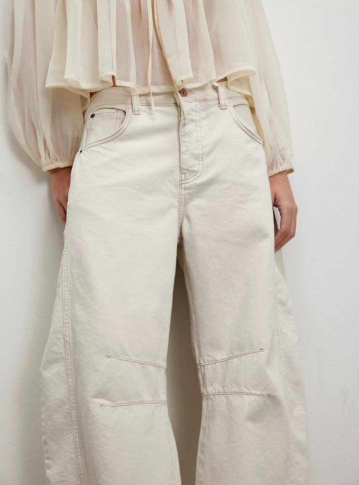 Good Luck Mid Rise Barrel Jeans - Milk