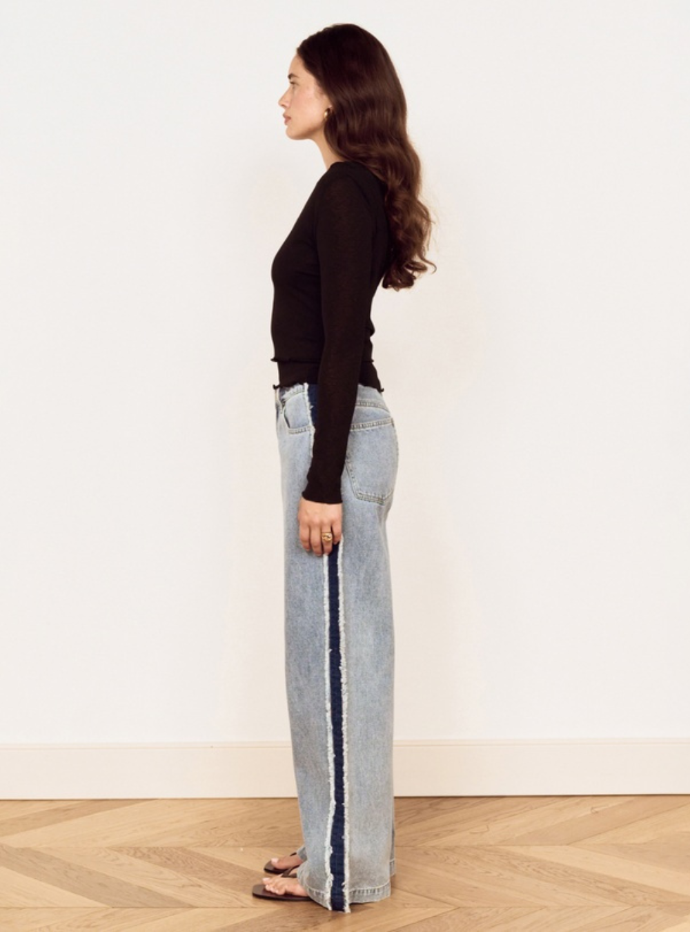 Tate Contrast Denim Jeans - Mid  Blue Denim