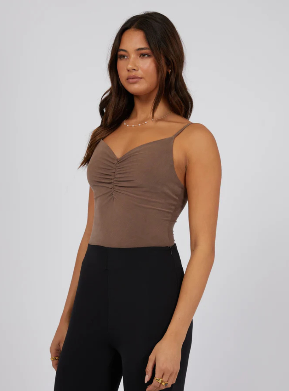 Luxe Ruched Bodysuit - Brown