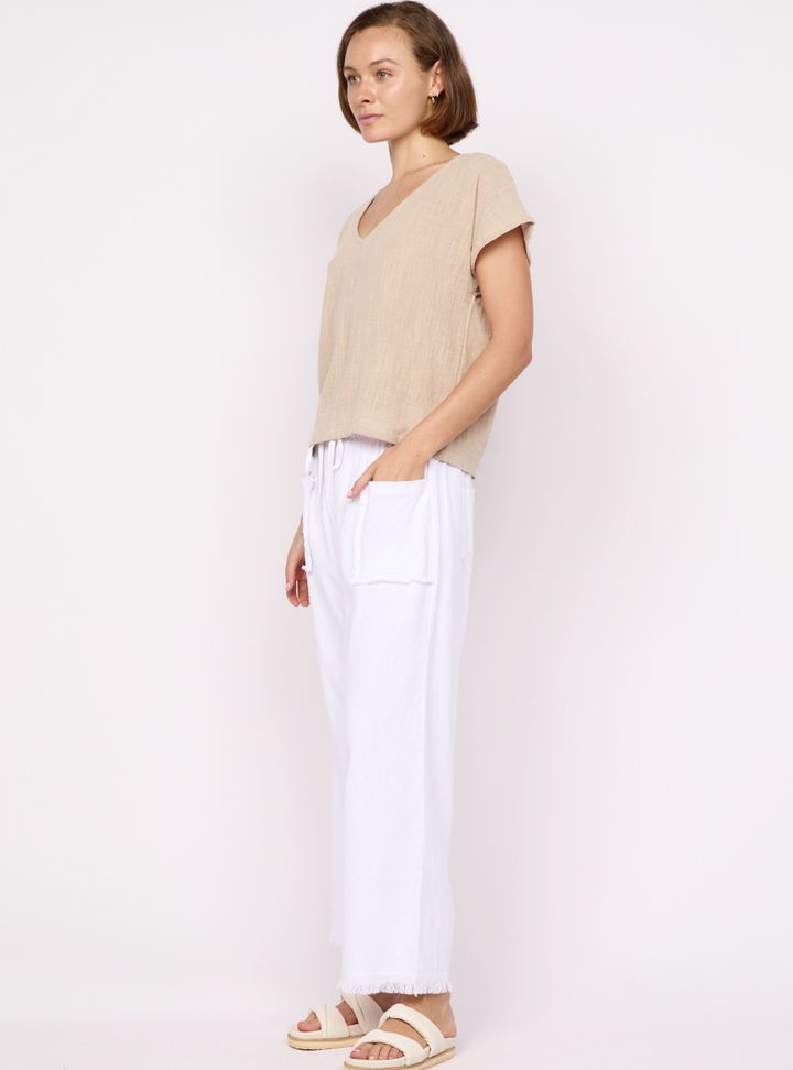 Joshua Frayed Linen Pant - White