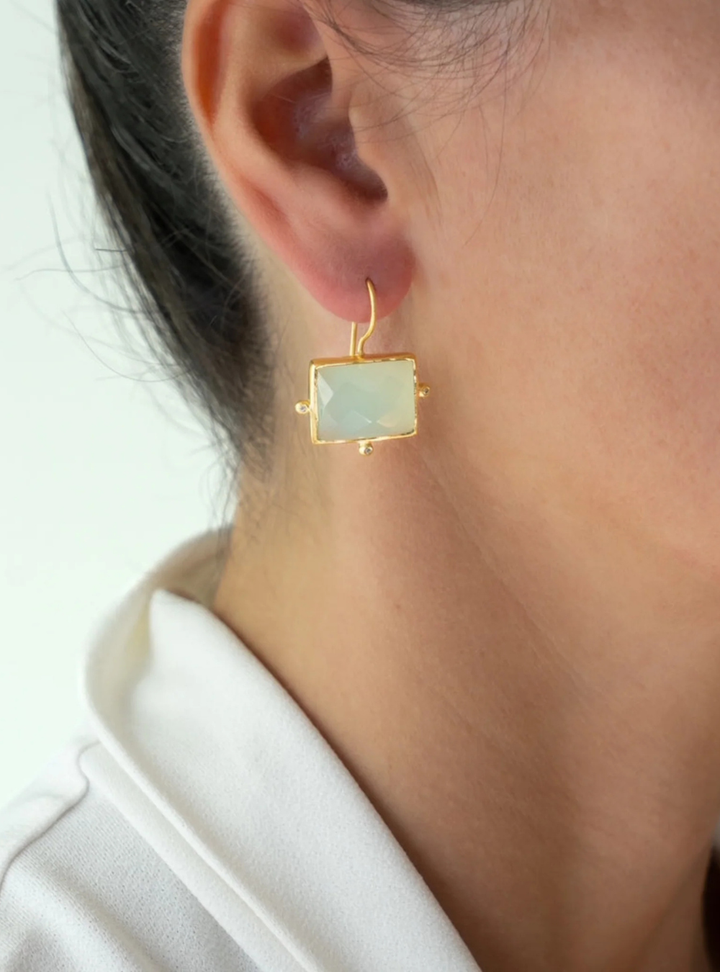 Kasbah earrings set with facet Aqua Chalcedony