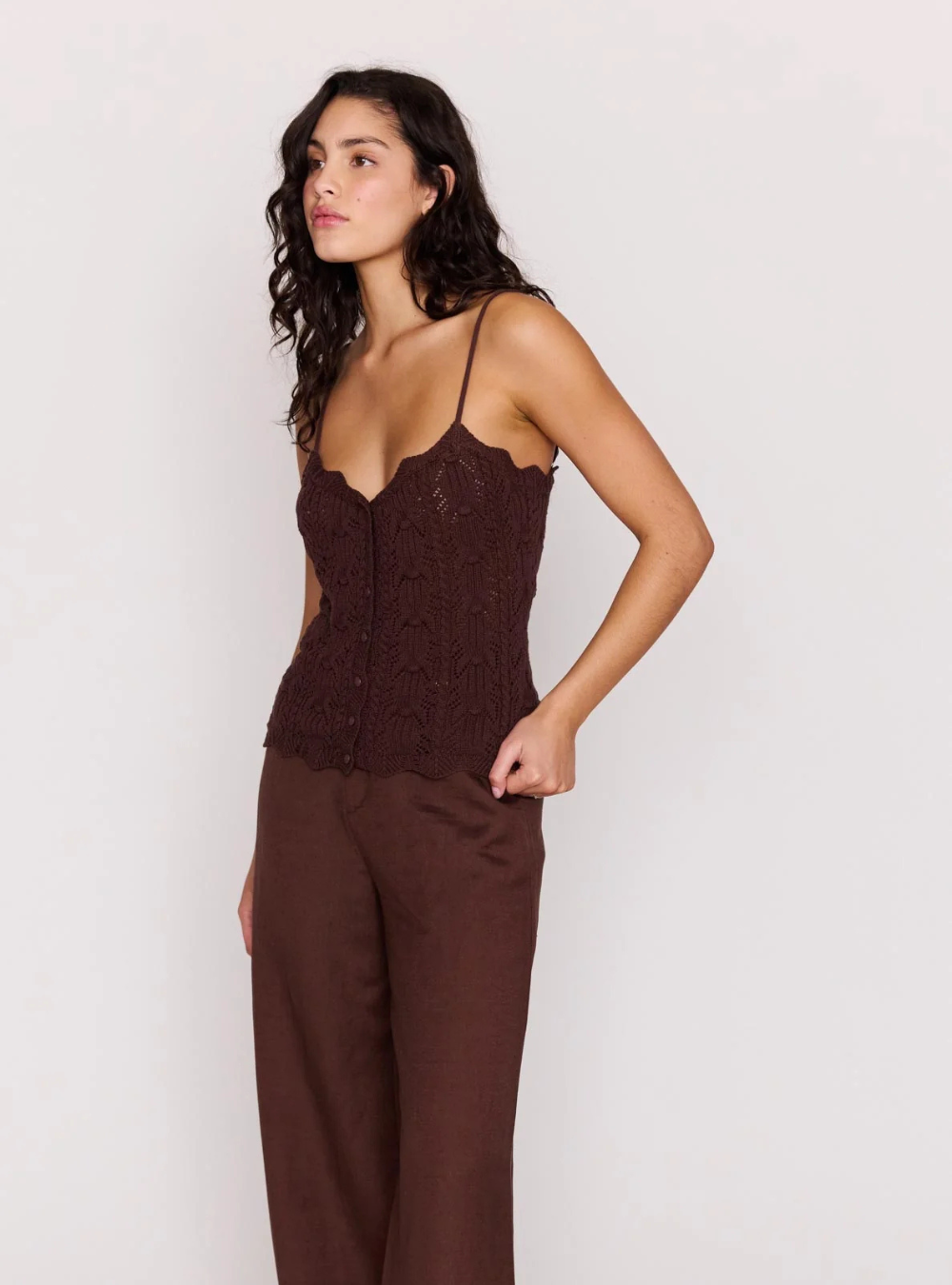 Sienna Pointelle Knit Cami - Chocolate