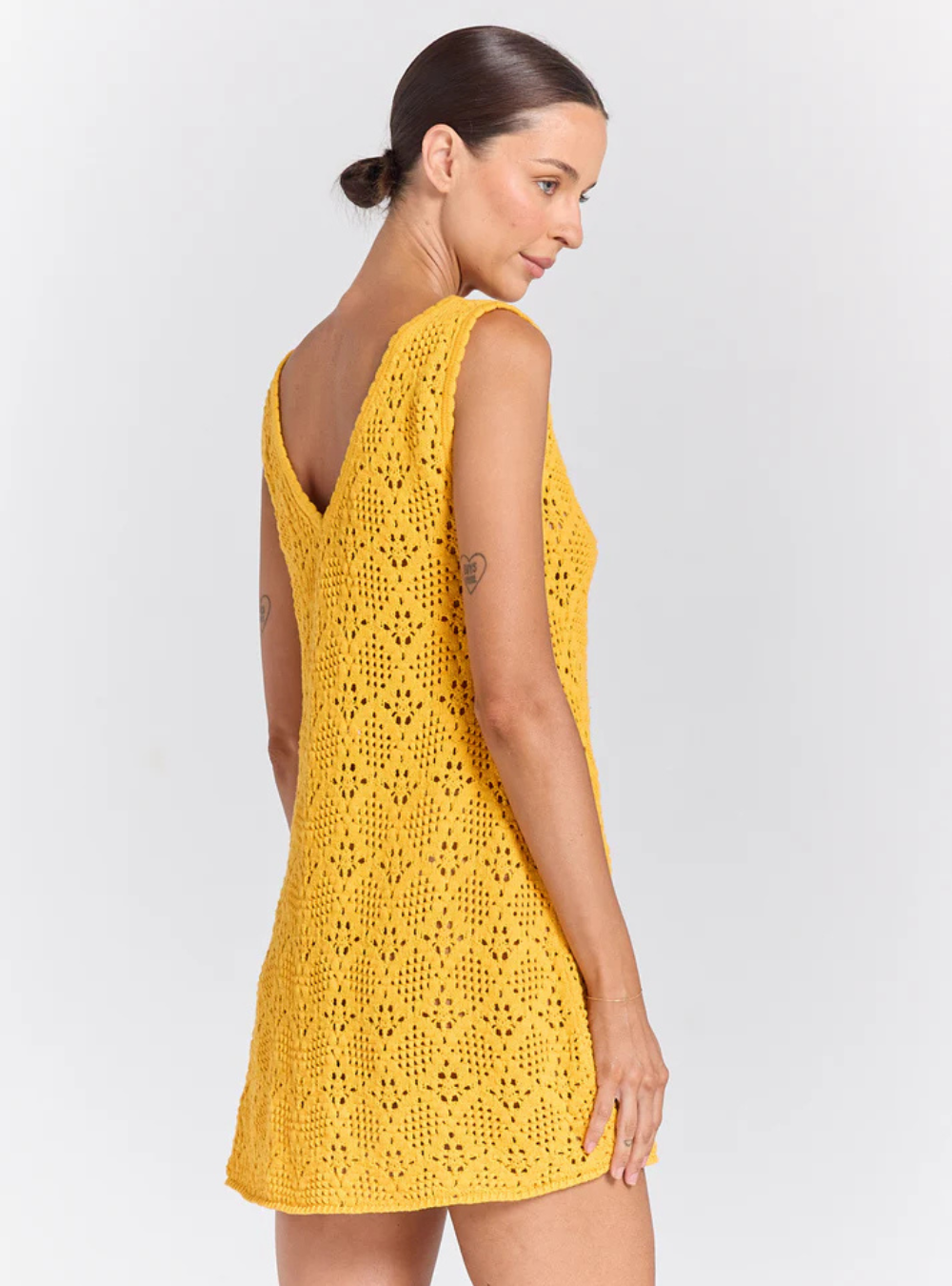 Messina V Crochet Knit Dress - Marigold