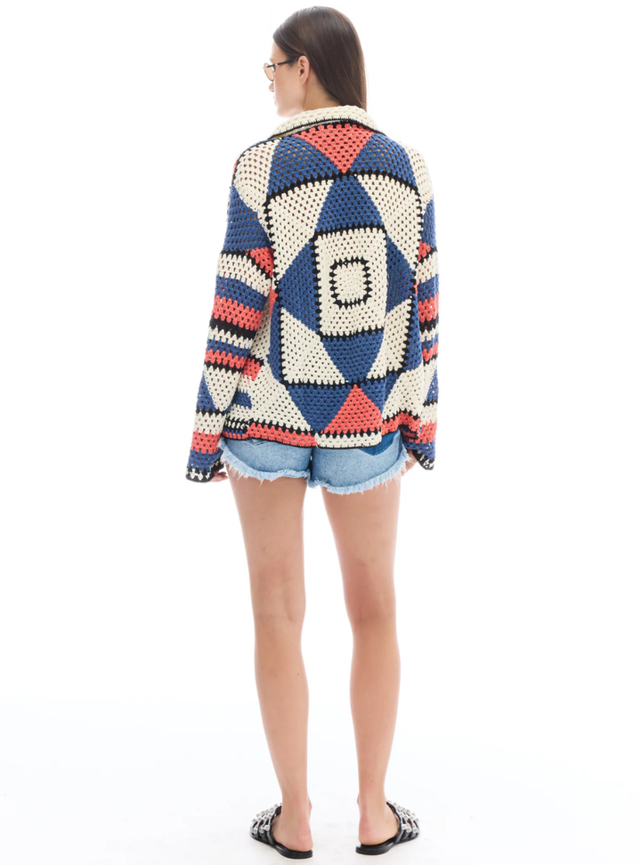 Hand Knitted Crochet Cardigan - Multi