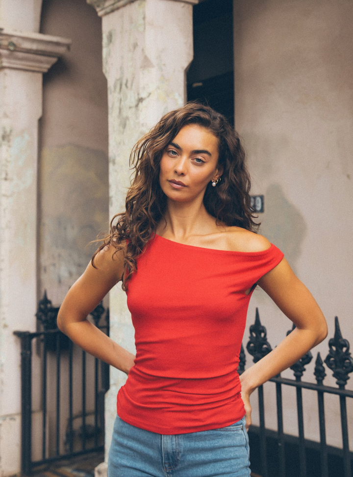 Kylie Off Shoulder Top - Red