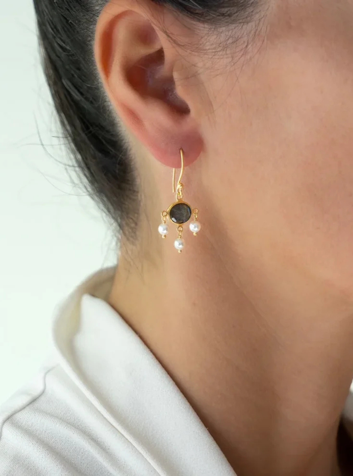 Bapu earrings set with facet Labradorite &amp; Pearls