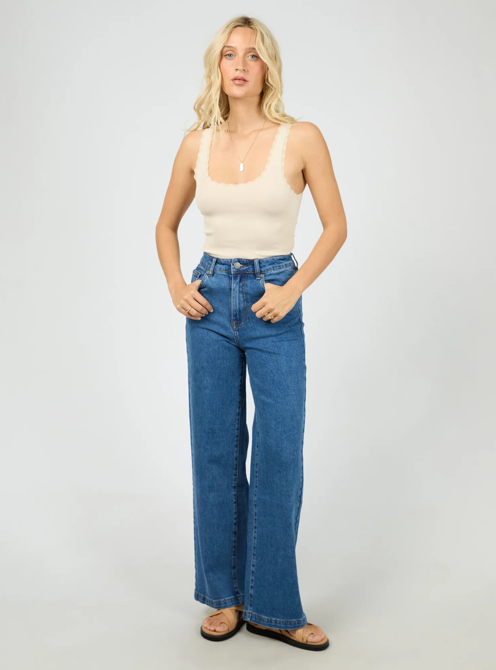 Washed Rib Lace Tank - Vanilla